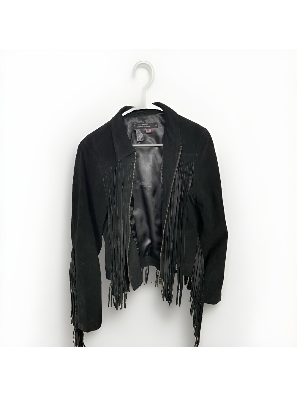 Vintage Black Suede Leather Fringe Black Jacket Rampage Clothing Company Size XL